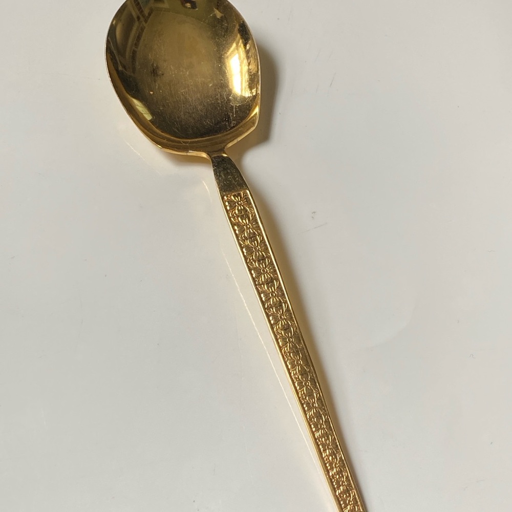 Golden Trocadero Solid Casserole Serving Spoon 8.25" vintage gold electroplate